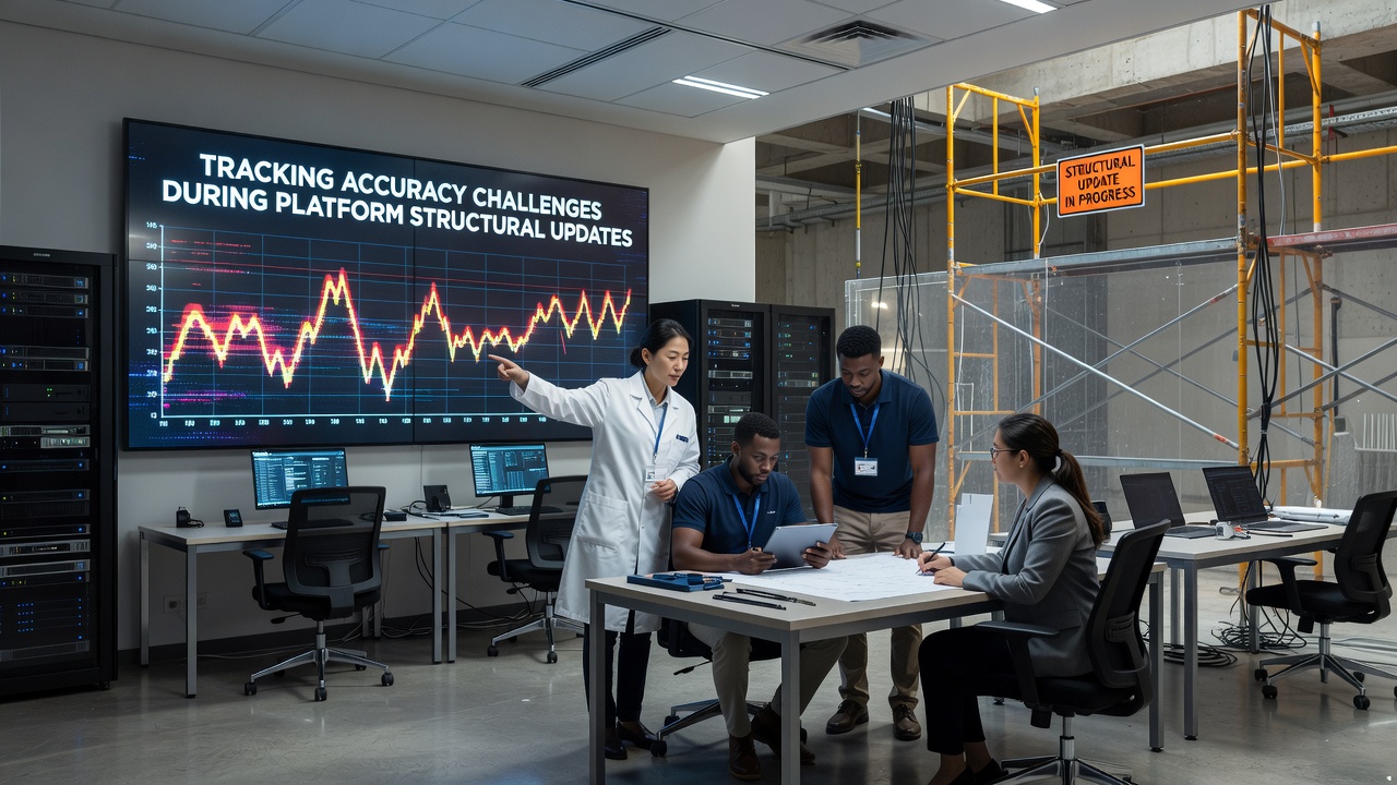 Analytics interface displaying disrupted tracking data after platform structural changes